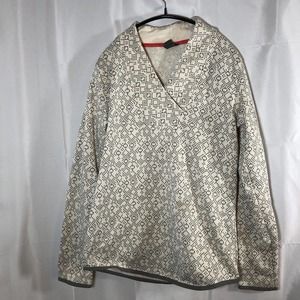 Eddie Bauer Small Sweater White/Geometric Gray Fleece Sweater